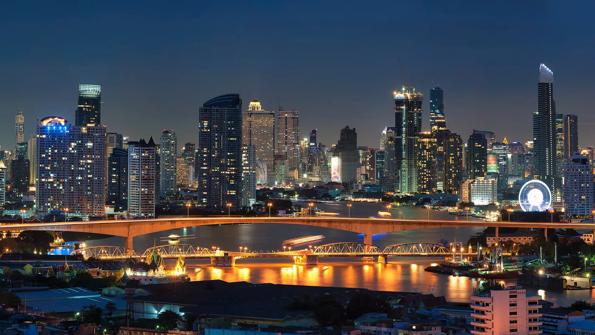 Bangkok skyline across the Chao Phraya river